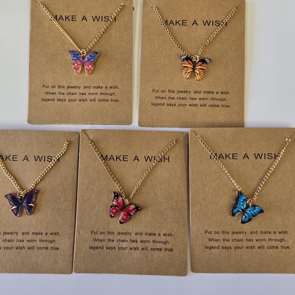 Butterfly Pendant Necklace- Gold, Pink, Blue, Orange